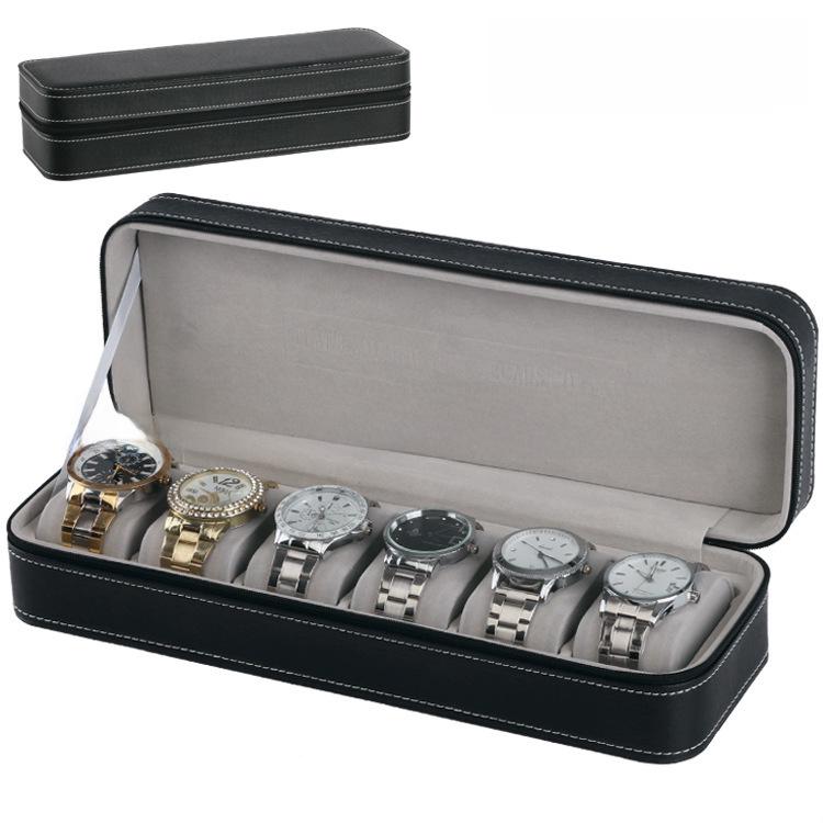 

6-Slot PU Leather Zipper Watch Storage Box Set