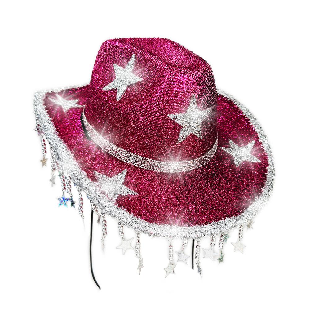 Star Tassel Hat Rose Red Western Cowboy Hat Star Party Hat Blue For Costume Event Festival Cowboy Theme