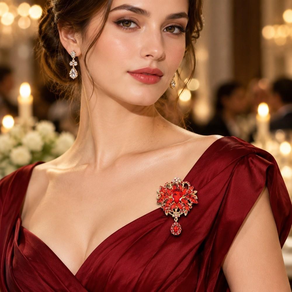 Large Crystal Rhinestone Brooch Water-drop Dangle Brooch Elegant Crystal Brooch Evening Gown