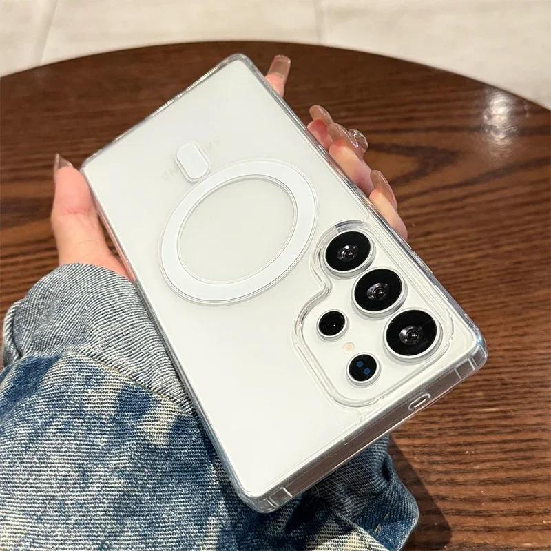Magsafe Magnetic Charge Case For Samsung Galaxy S25 S24 S23 S22 Ultra Plus FE S25 Edge A16 A15 A35 A55 Clear Acrylic Slim Cover