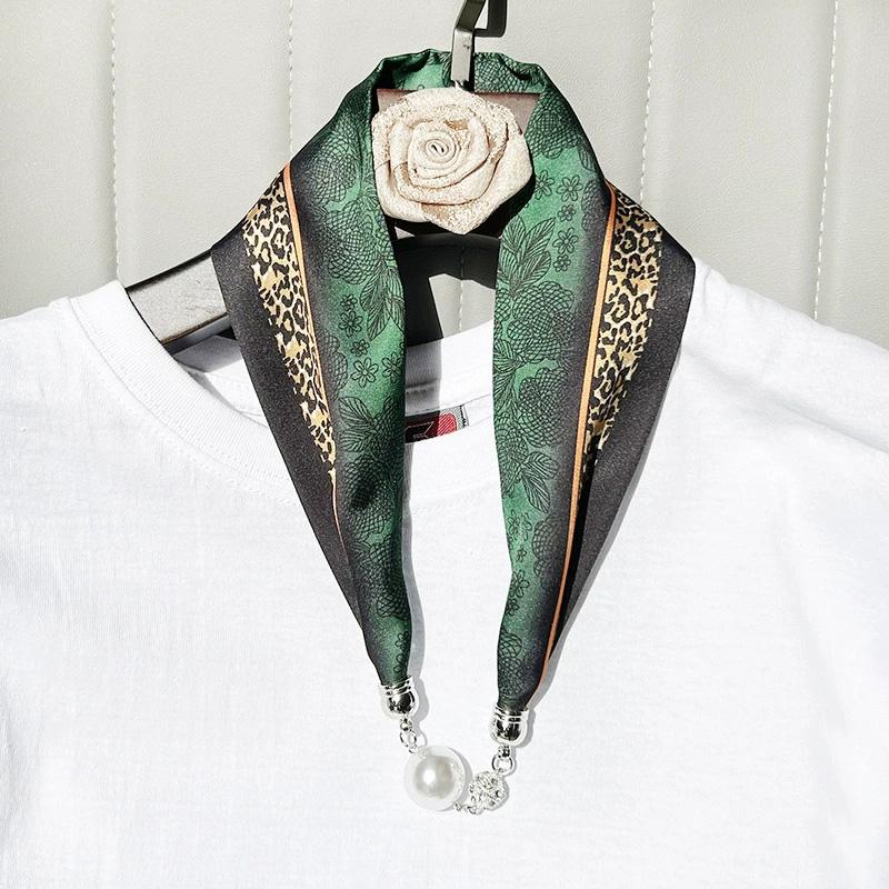 1Pc Cloth Accessories Versatile Patterned Texture Pearl Fashion Neck Protection Scarf Magnetic Silk Scarf