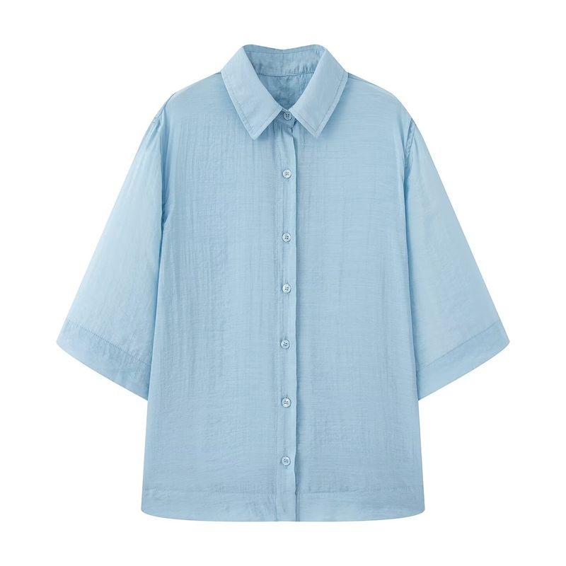 Kaslead New Arrival Women's Clothing Fashion Style Fashion Minimalist All-Matching Lapel Short Sleeve Casual Temperament Shirt
