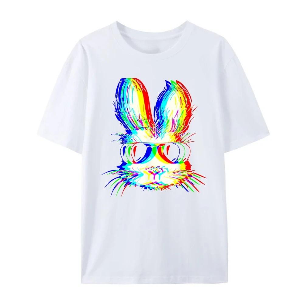 Rabbit Psychedelic Steam Wave Easter Electronic Music Carnival Electronic Dance Music Party Oversized T-shirt Men Designer Y2K