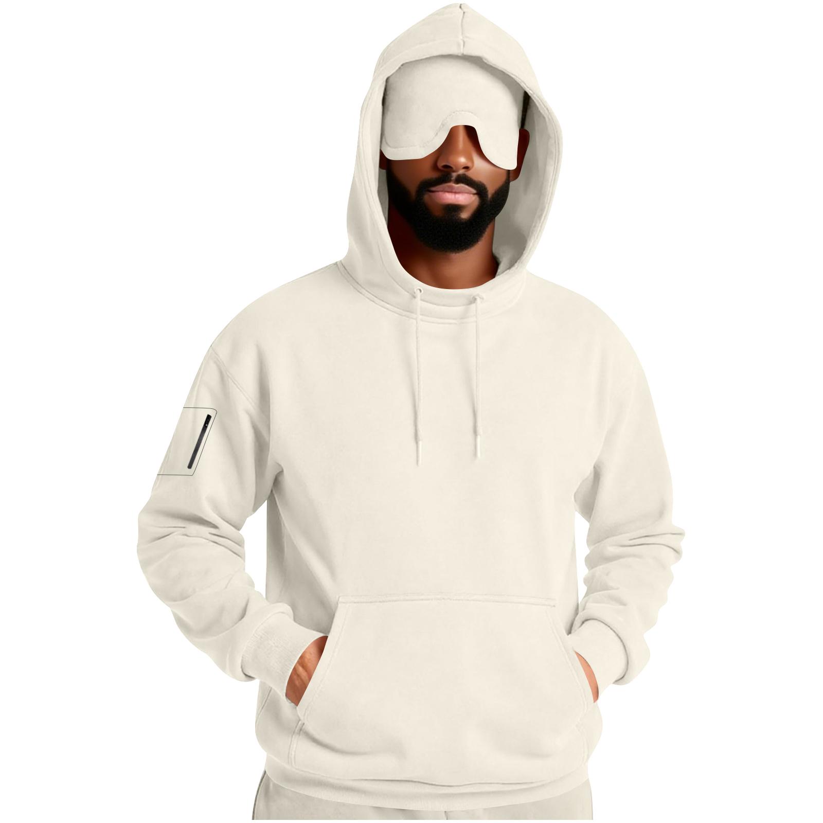 

Men s Solid Color Sleeve Pocket Eye Mask Pocket Hooded Sweatshirt L