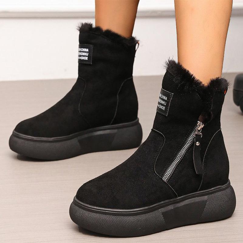 Fashion Winter Fashion Patchwork Snow Boots Women Non Slip Platform Snow Boots for Woman Faux Suede Short Plush Warm Booties Lady