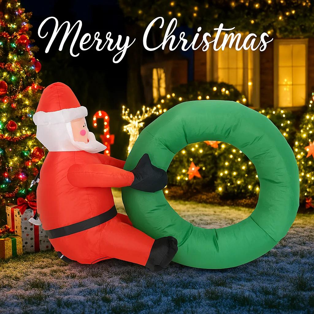 3.28FT LED Light Xmas Inflatable Santa swimming circle Toys Yard Lawn Party Decoration Home Ornaments Supplies Christmas Gifts
