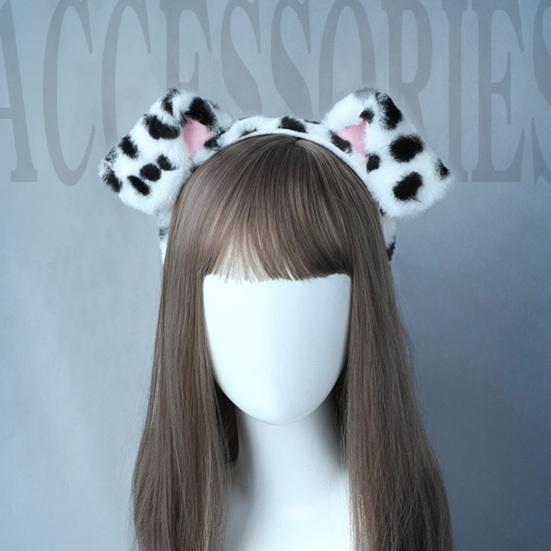Cute Plush Dot Print Dog Ears Headband Kid Adult Animal Shape Elastic Hair Hoop Cosplay Costume Accessory Gift