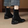 Krazing Pot Sheepskin Flock Winter Square Toe Chunky Heels Chelsea Fashion Boots Women Zip Patch Work Women Ankle Boots