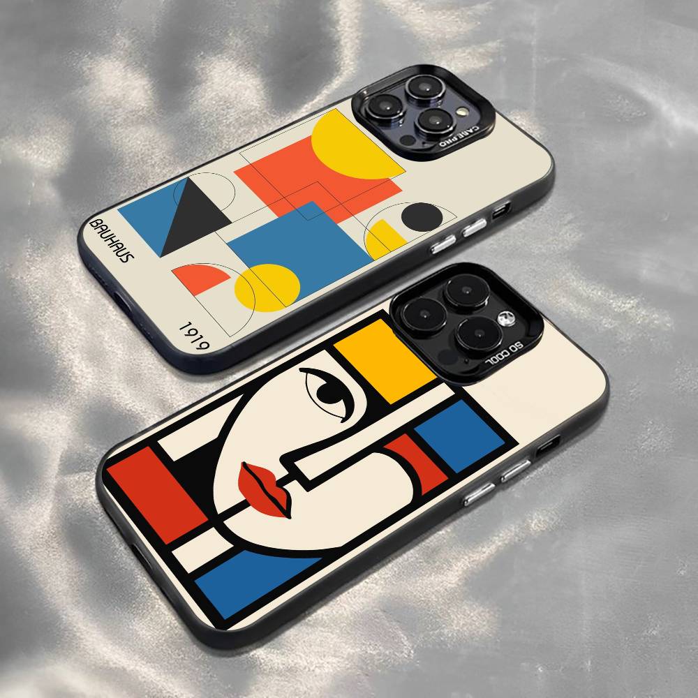 Minimal Bauhaus Pattern Phone Case For iPhone 17,16,15,14,13,12,11 Plus,Pro Max,XS,Colorful Silver Black Cover