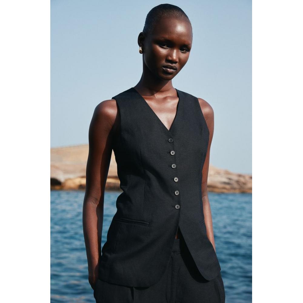 

Костюмный жилет из льняной смеси HM, черный