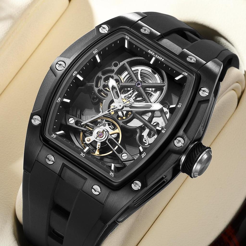 Megir Luksusmerke Sportsklokke for menn Silikonreim Mekaniske klokker Hul Fullautomatisk urverk Selvlysende Armbåndsur Klokke 2242