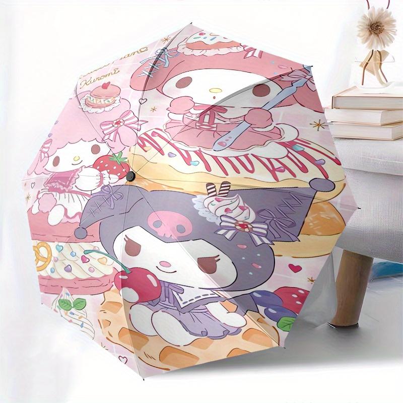 My Melody,Kuromi Automatic Folding Umbrella-Simple 8-Rib Design, Bright Cartoon Pattern, Durable Iron Frame, Suitable for Travel, Outdoor, B