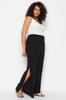 Women's Style Plus Size Brown Slit Detailed Woven Beach Trousers