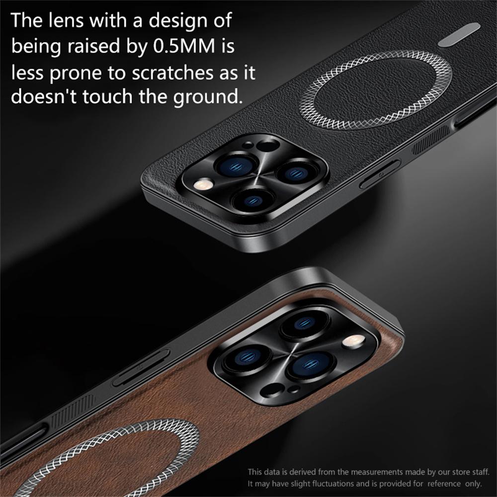 For iPhone 16 Pro Max Case Compatible with MagSafe PU TPU PC Phone Back Cover with Metal Lens Frame
