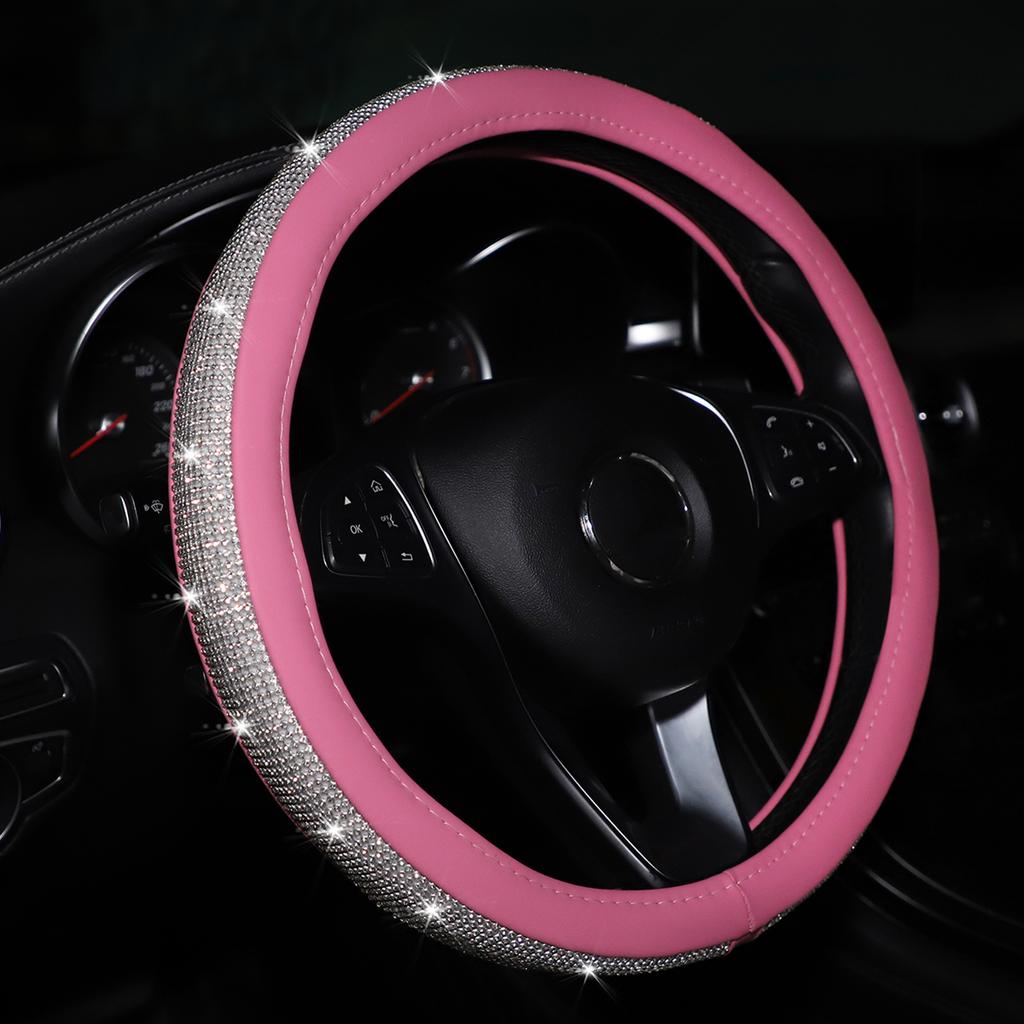 1 mit Diamanten besetzte Flash BlingblingPU-Leder Schlaufe Auto Lenkradbezug passt 14,5-15 "Autozubehör