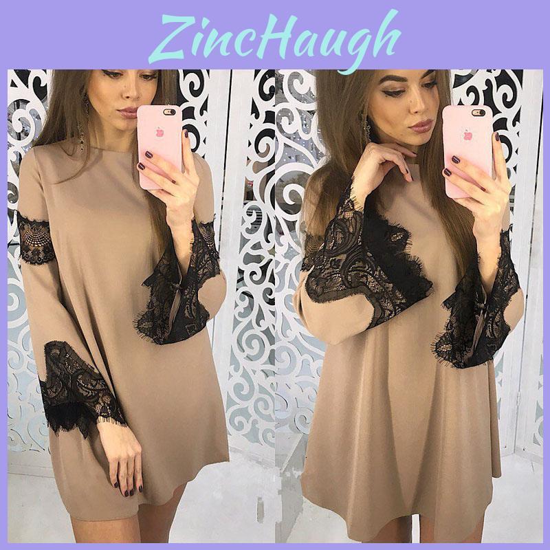Elegant Solid Color Lace Stitching Dress For Women Perfect For Casual Outings