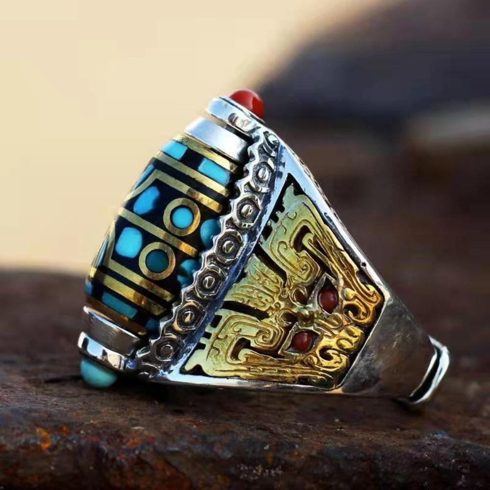 Six-character Mantra Ethnic Style Ring Open Luck Rotatable Finger Ring Jewelry Accessories