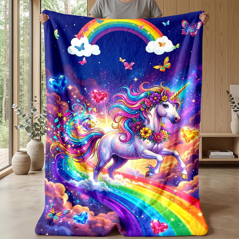 Manta Temática Fantasia Unicórnio Arco-Íris Leve Quente Manta de Flanela Manta Decorativa para Decoração de Casa