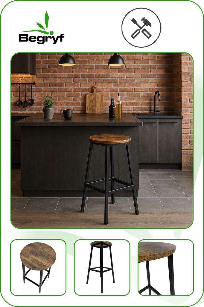 Dark Brown Bar Stool for Kitchen Dining Room 32X32X65 Begryf