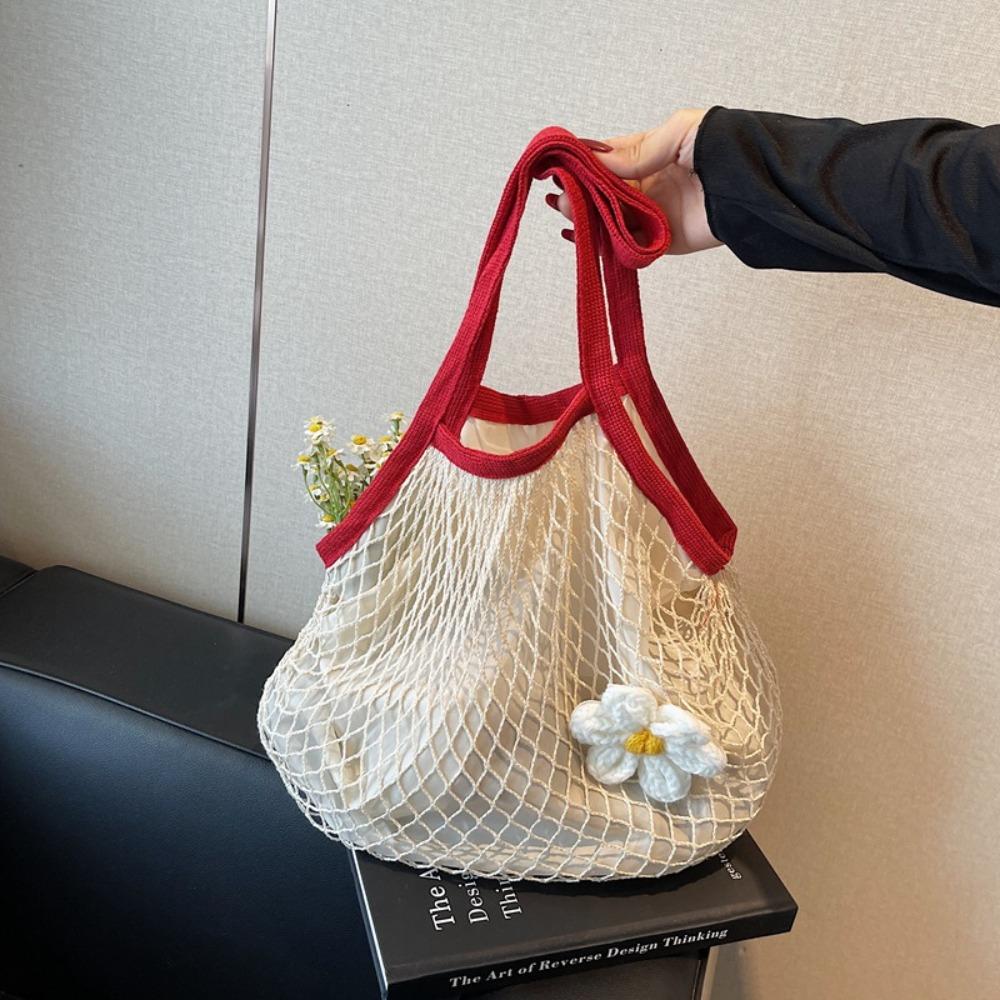 

Polyester Hollow Woven Shoulder Bag Large Capacity Summer Beach Tote Bags Fitness красный