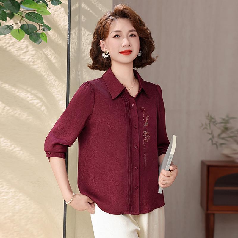 

Mom s Chiffon Shirt - 2026 New Style: Chinese Temperament Top for Middle-aged & Elderly Women, Spring & Autumn 5XL [Recommended 145-160 catties] червоний
