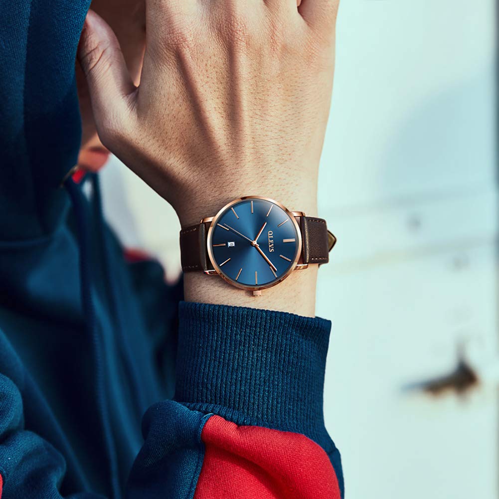 OLEVS Men's Watch, Simple, Business, Casual, Fashion Leather Watch, Slim Analog Quartz Movement, Popular for Banquets, Gentleman's Watch for Men
