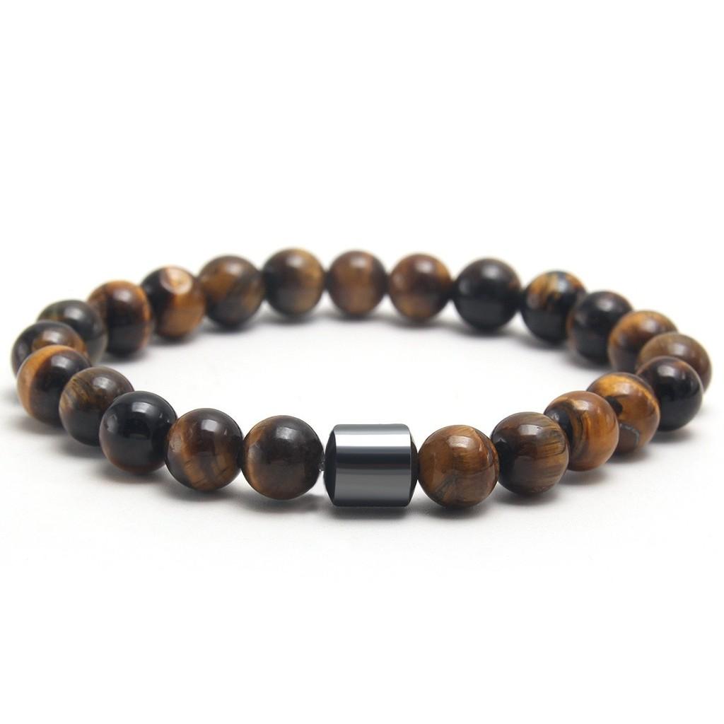 Geometric Black Dandan Stone Lava Rock Tiger Eye Beaded Bracelet With Elastic Cord For Men And Women