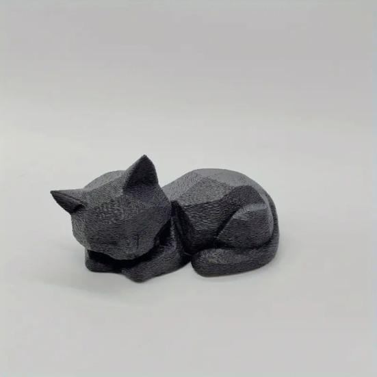 Estátua de Gato Dormindo, Miniatura de Gato Fofa para Mesa Estante, Decoração Geométrica Moderna Impressa em 3D Presente para Amantes de Gatos