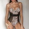Women Leopard One Piece Swimsuit Mesh Stitching Bikini with Underwire Sexy Beachwear