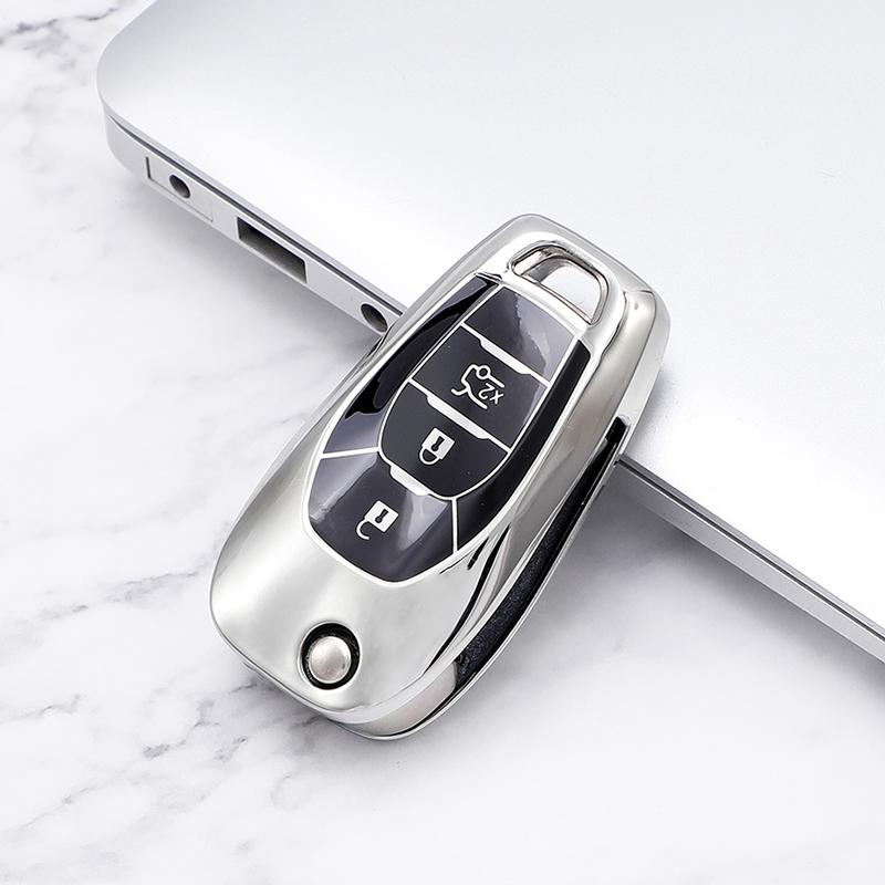

Soft TPU Car Folding Key Case Cover Bag Keychain for Chevrolet Cruze Spark Sonic Camaro Volt Bolt Trax Malibu Key Protector срібний