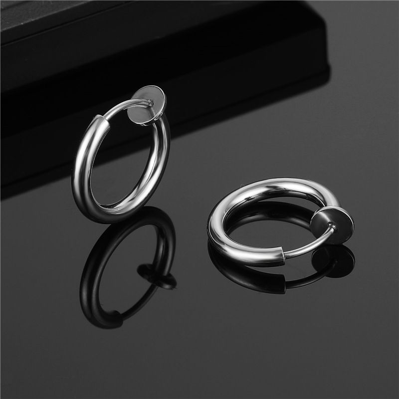 Titanium Steel Stainless Steel Pierced Earrings Fashion Fashion Punk round Ear Cuff Ear Clip Simple Stud Earrings 8mm Telescopic Ear Clip [Steel Color]