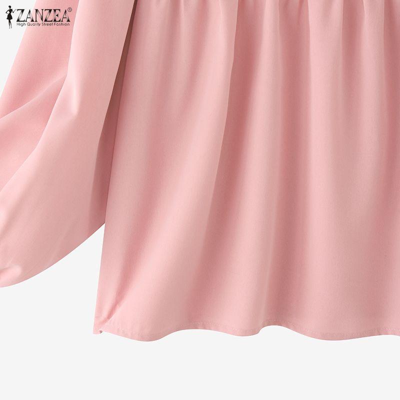 ZANZEA Women Casual Round Neck Puff Long Sleeve Loose Blouse