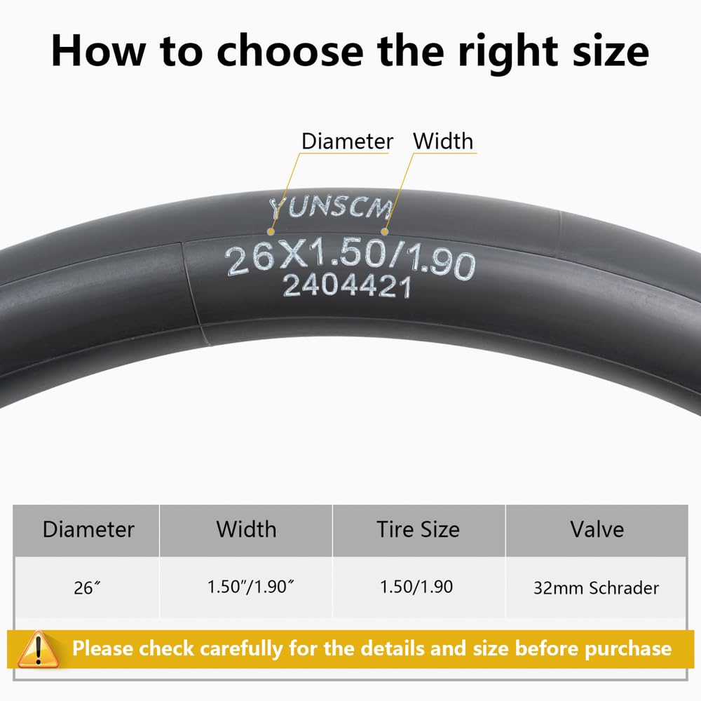 YunSCM 2-Pack, 26x1.50/1.75 Tubes, 32mm Wall, Schrader Valve, 26x1.5/1.9 Bicycle Tubes, Compatible with 26x1.50/26x1.75/26x1.90 Mountain Bikes
