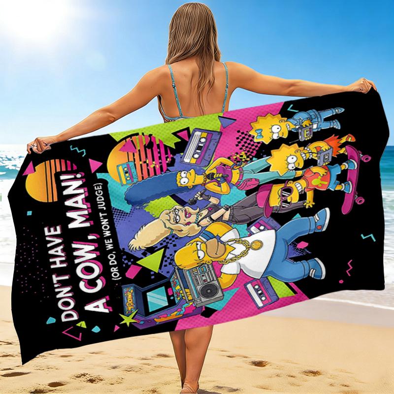 1Pc Simpsons 80S Retro Vibes Beach Towel, Quick Dry, Multi-Use for Beach Pool Gym Yoga Home Travel, Christmas, Halloween, Xmas Gift S731