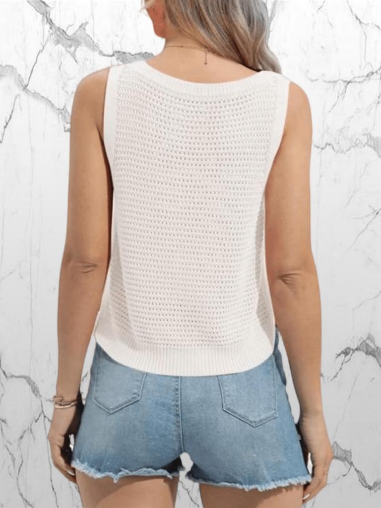 Ärmelloses gehäkeltes Tanktop für Damen Rundhalsausschnitt Ausgeschnitten Lässig Sommer Pullover