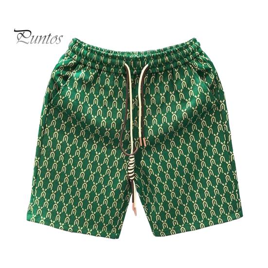 Men Summer Shorts Elastic Waist Adjustable Drawstrings Casual Shorts with Pockets Printing Wide Leg Beach Shorts Streetwear