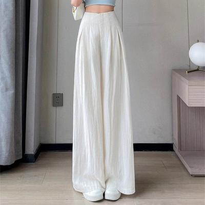 Ice Silk Linen Wide Leg Pants for Women In Summer Thin High Waisted Loose and Hanging Feeling