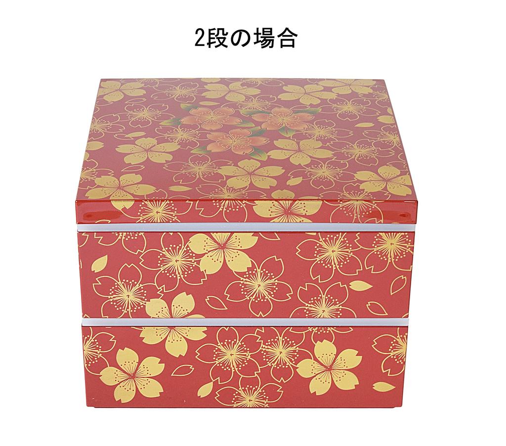 Maeju Lacquerware Jubako Hana no Mai Red with Traditional Yamanaka Serves Made in Product Number Three-Tiered Box, (Flower Dance) Stickers, Lacquer,