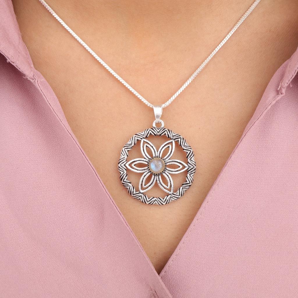 Natural Labradorite Gemstone 925 Sterling Silver Handmade Chain Pendant 1.48" CP-29-26