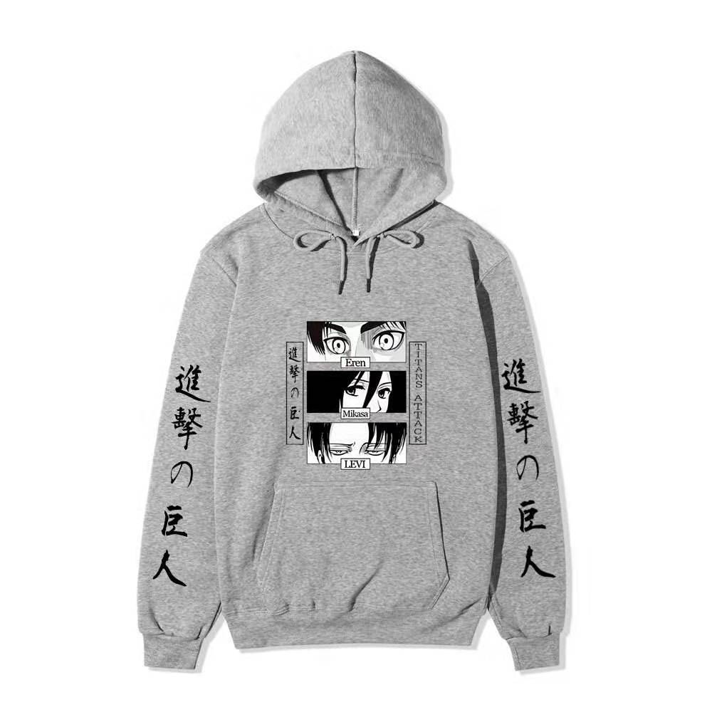 Unisex Attack on Titan Hoodie, Eren Mikasa Levi Anime Eyes Graphic Print Long Sleeve Pullover Hooded Sweatshirt Streetwear