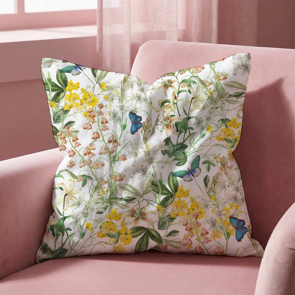 Spring Flower Print Cushion Cover Multi-Scene Pillow Cover for Home & Car - Reversible, Soft & Durable for Daily Use