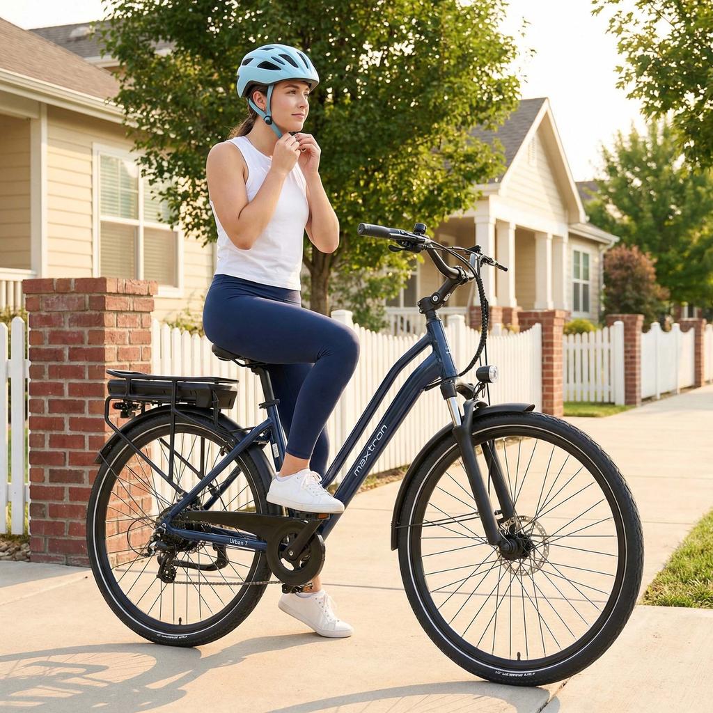 MAXTRON urban7 36V 12,8Ah Stads Elektrische Fiets, 27,5-inch wielen, 250W vermogen, met een maximaal bereik tot 60 km.