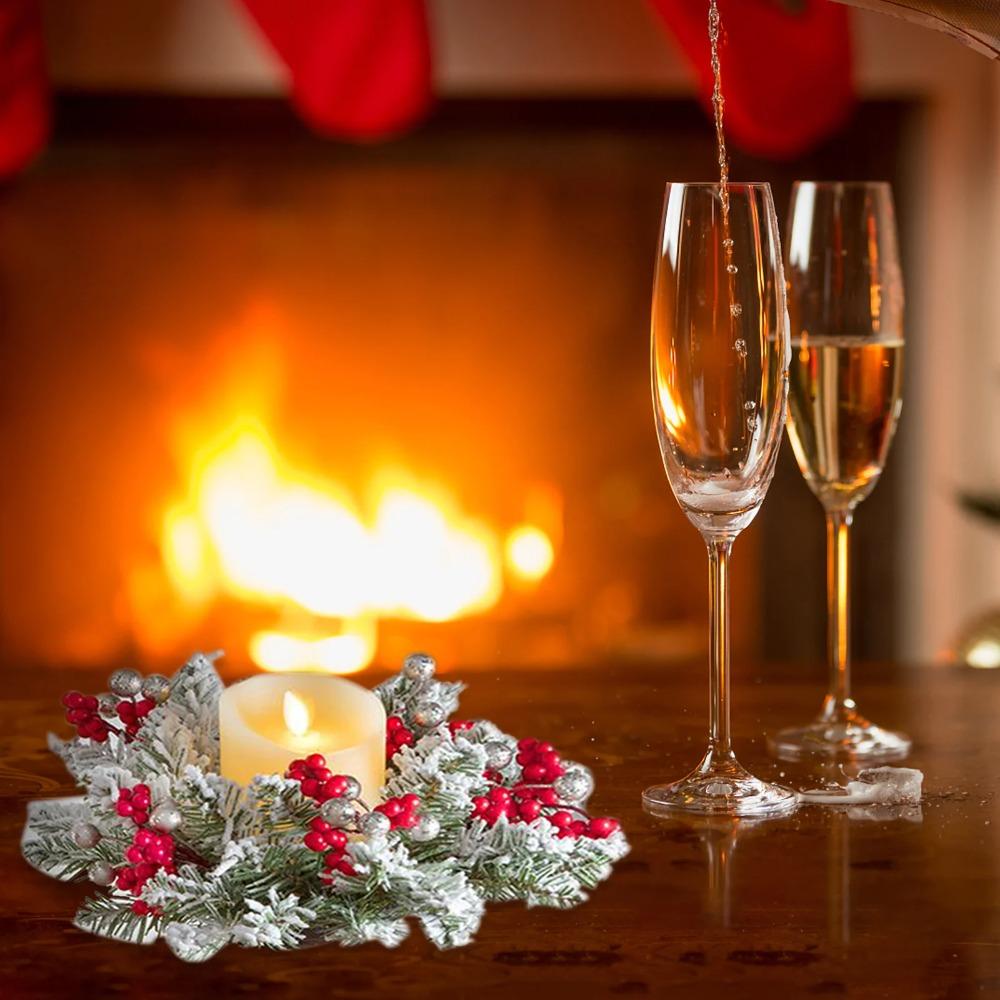 

Artificial Christmas Candle Wreath with Snow Vine Candle Holder Garland Door