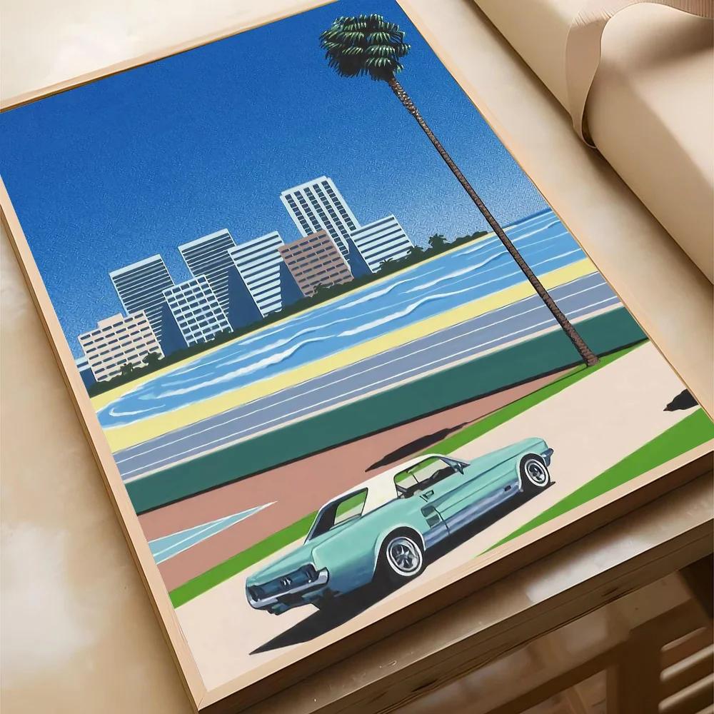 Japan Beach City Summer Canvas Painting Hiroshi Nagai Vaporwave Poster Home Living Room Bedroom Bar Cafe Art Decor