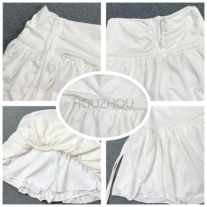 Cute White Mini Skirt Women Drawstring Folds High Waist Irregular Ruffle Patchwork Fairycore Short Skirts Mori Girl