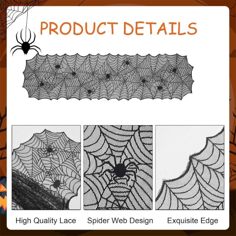 Spooky Halloween Party Decoration Black Lace Spiderweb Table Runner for Festival Atmospheres Tablecloth Decors