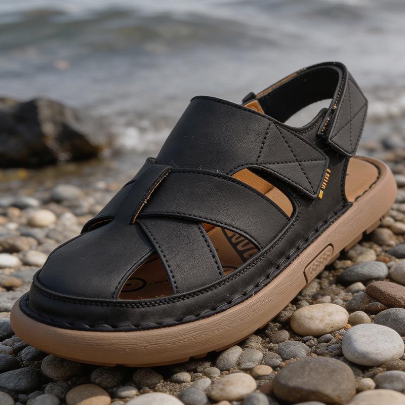 Men's Casual Large Size Lightweight Beach Sandals with Handmade Stitching