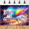 1 stuk een enorme eenhoorn met een achtergronddecoratie met regenboogvleugels dieren thema polyester materiaal
