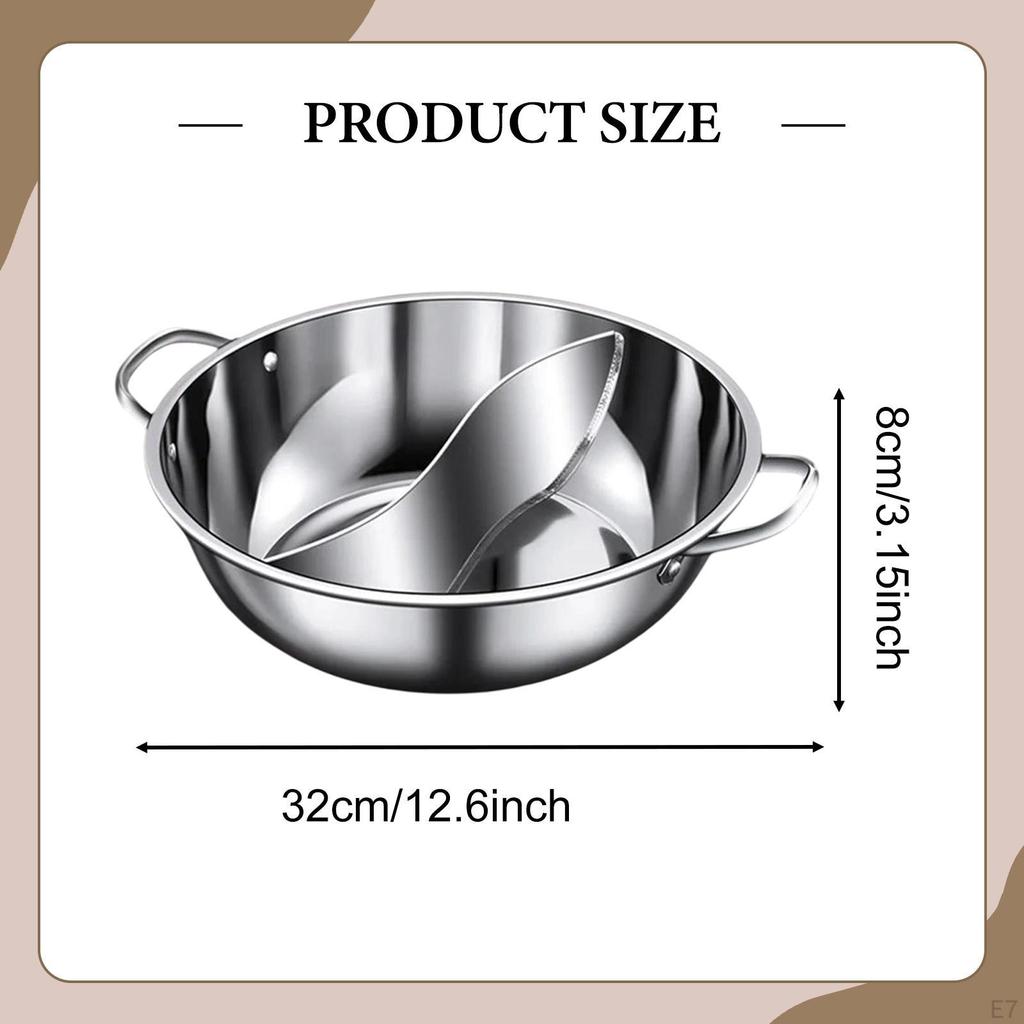 Shabu Pot with Divider Divided Hotpot Pan Cooking Utensil Chinese Stainless Steel Double Flavor for