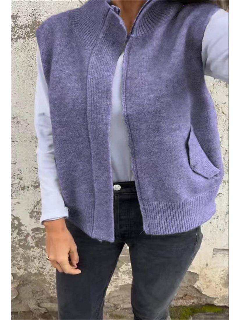 

European & American Women s Stand Collar Zipper Sweater Vest - Casual, Loose Fit, Autumn/Winter. 5XL фіолетовий
